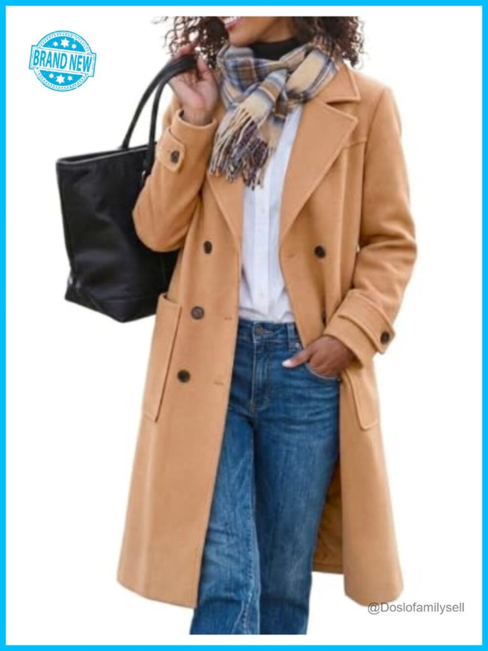Wool Blend Double Breasted Pea Coat Notch Lapel Knee Length Winter